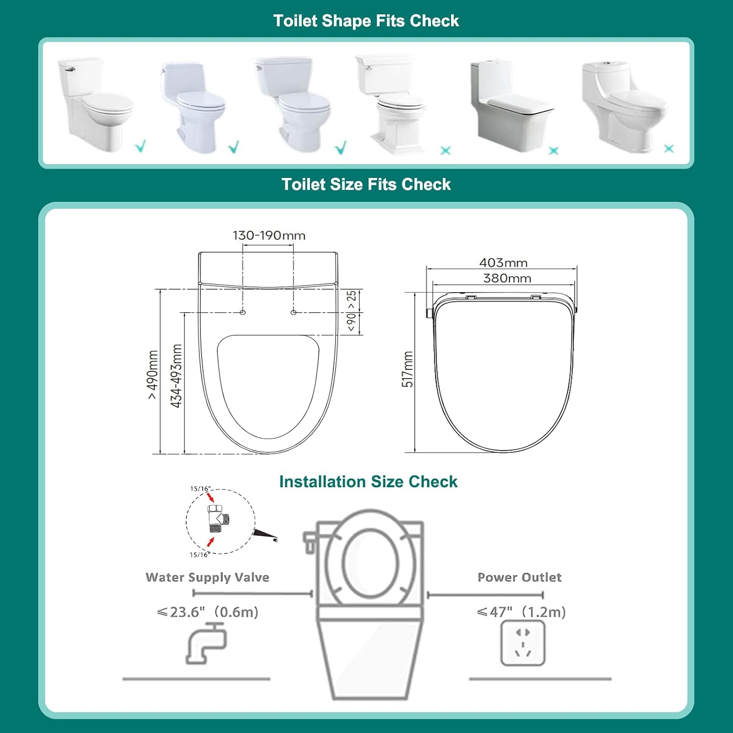 AQUATIZ Elongated Smart Toilet Bidet, Electric Toilet Seat with Self-Cleaning Nozzle, Adjustable Warm Water, Deodorizer, Air Dryer, LED Night light (Remote Control)