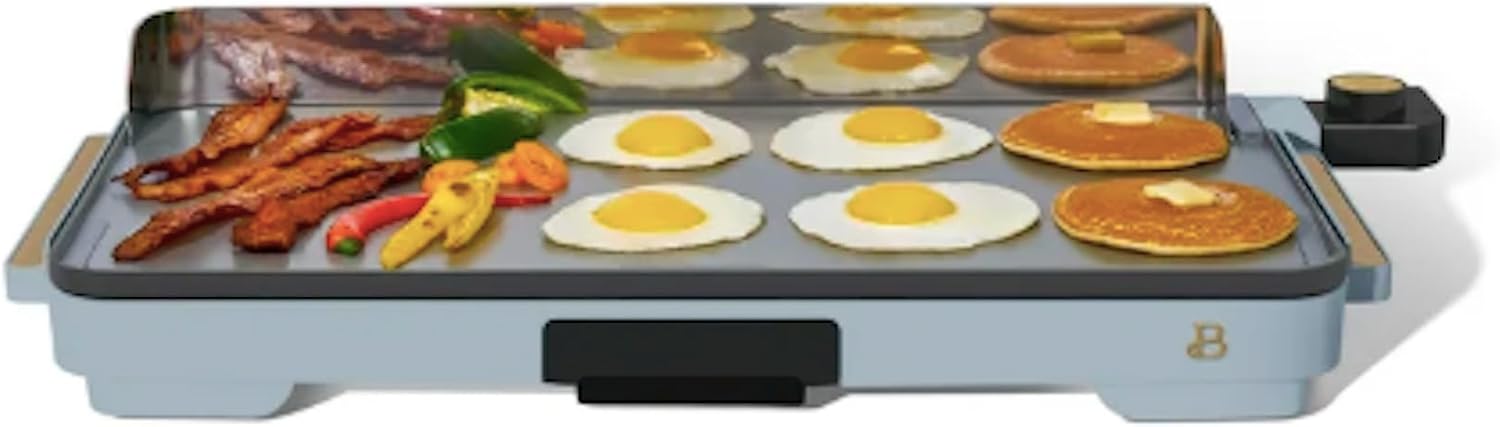 Electric Griddle XL 12' x 22', Nonstick Indoor Countertop Grill, Adjustable Temperature Control, Large Family Size Cooking Surface, Removable Drip Tray (Cornflower Blue)