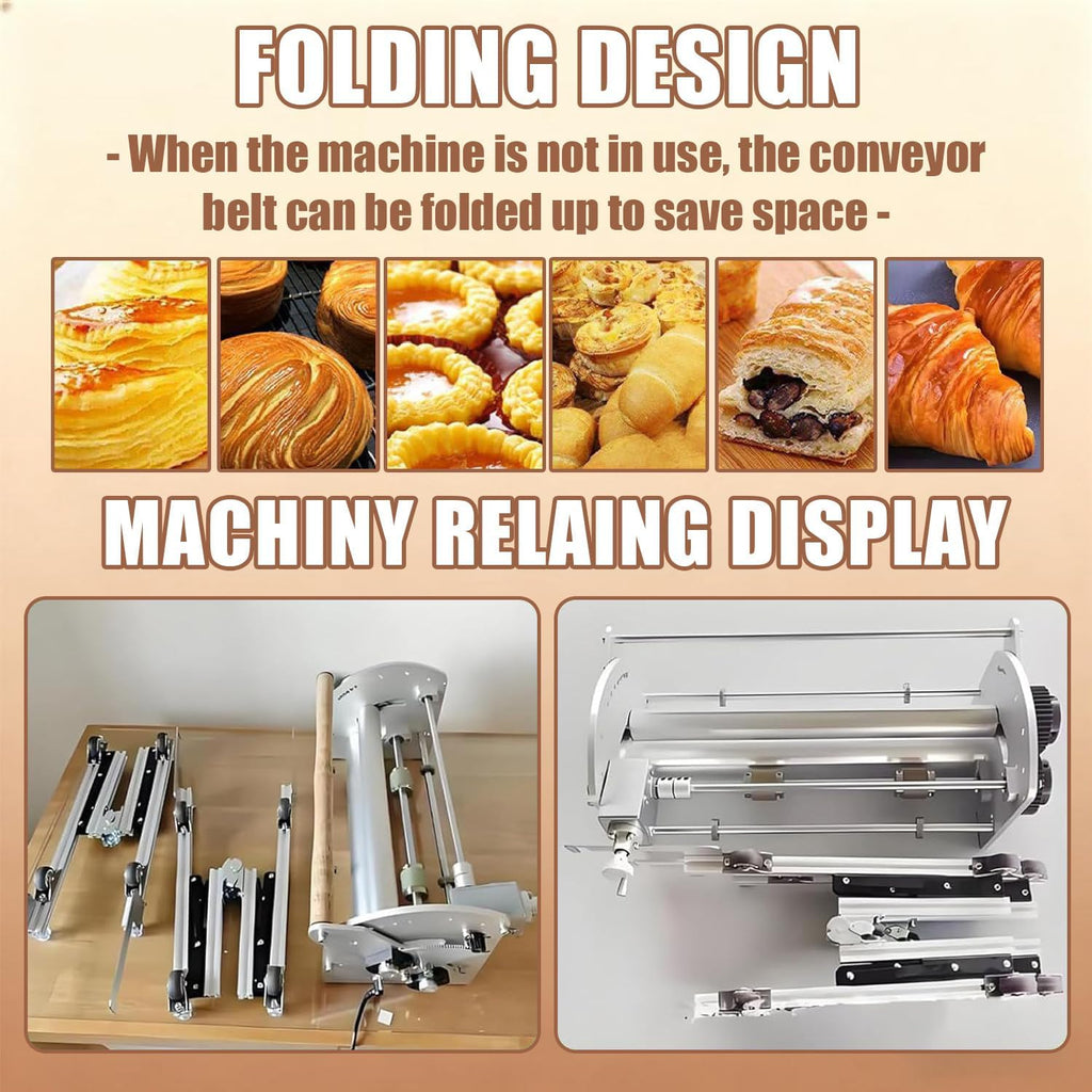Electric Pastry Dough Sheeter, Foldable Croissant Dough Laminator, With Thickness Adjustment Handwheel 2-25 Mm Adjustable Height, Forward/Reverse Rotation, For Home Bakers, Artisan Bakeries
