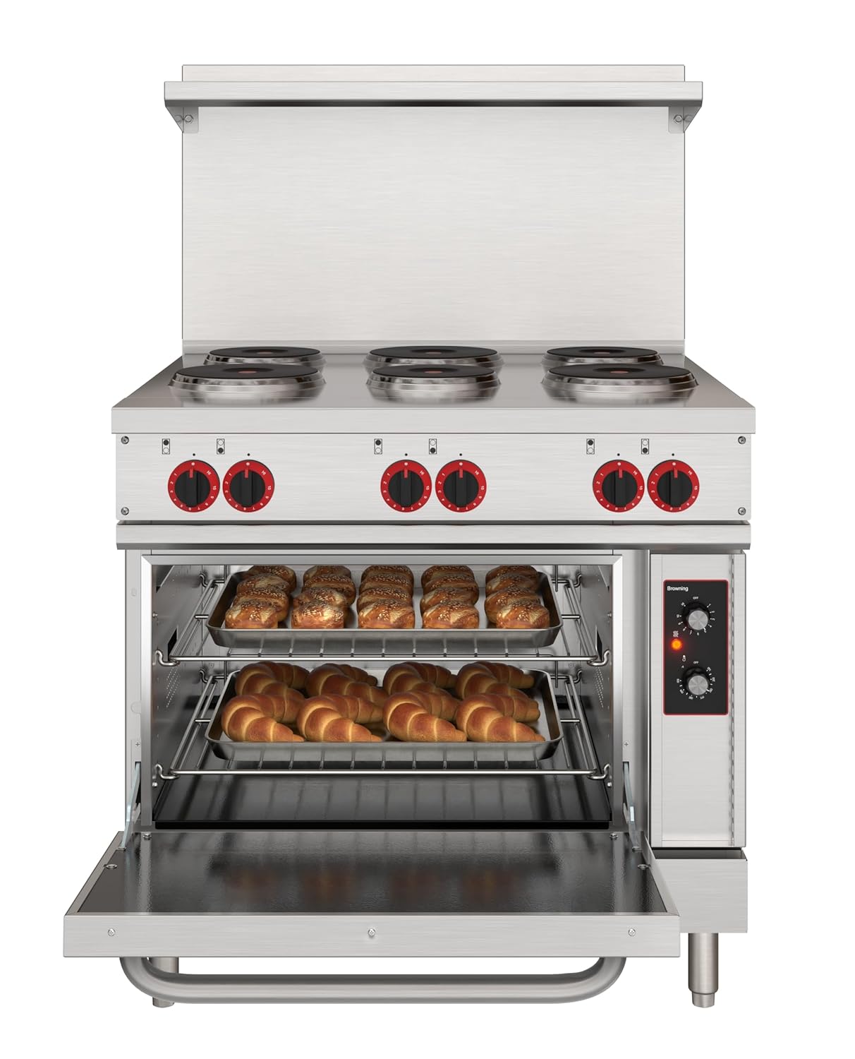 KoolMore 36 in. Commercial Electric Range with 6 Burners and 1 Standard Electric Oven in Stainless Steel - 208V 3-Phase, CSA Listed (KM-CR36-E)