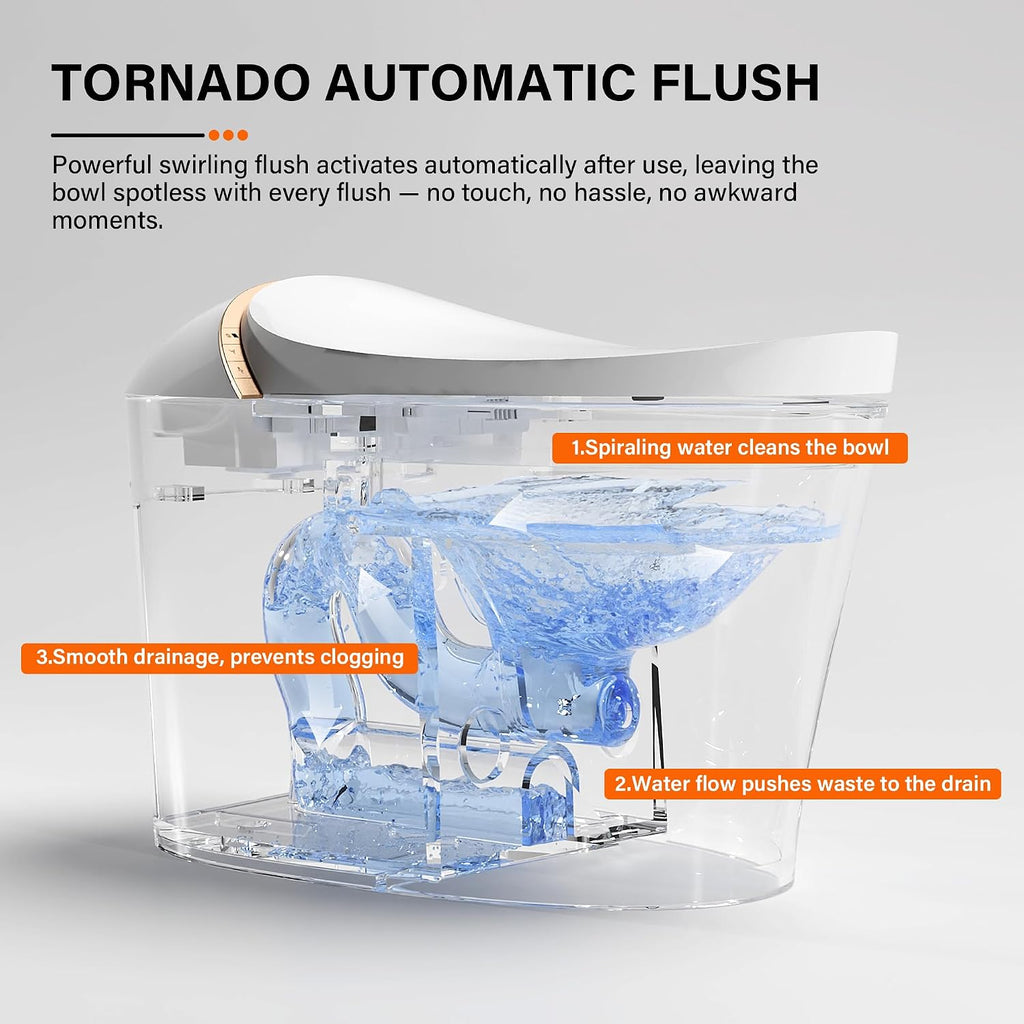 DeerValley Smart Toilet with Bidet Built In, Tankless Toilet with Heated Bidet Seat, Auto Flush, Warm Water & Dryer, Deodorization, and Remote Control