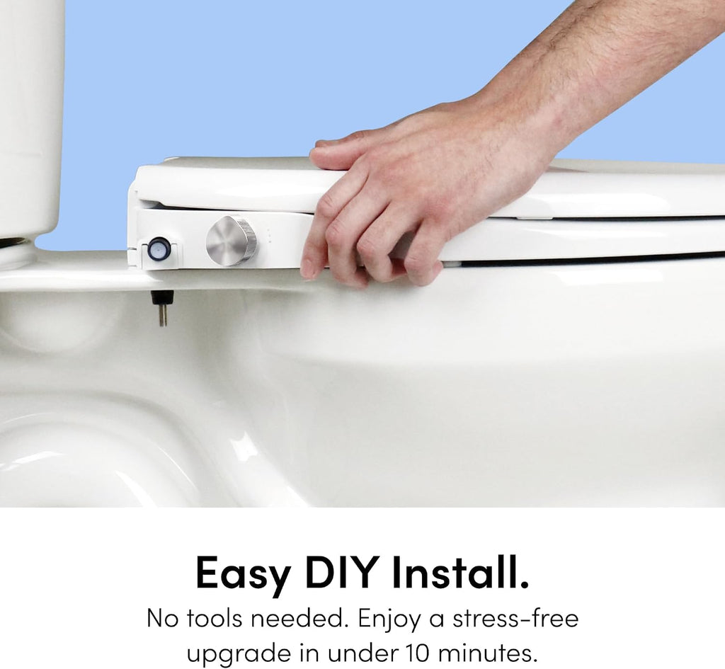 TUSHY Wave Non-Electric Bidet Toilet Seat: Sleek Round Design, Quick-Release for Easy Cleaning (DuoFlow Front & Rear Wash, Self-Cleaning Nozzle, Soft-Close Lid), 10-Min DIY Install, Bamboo Knob