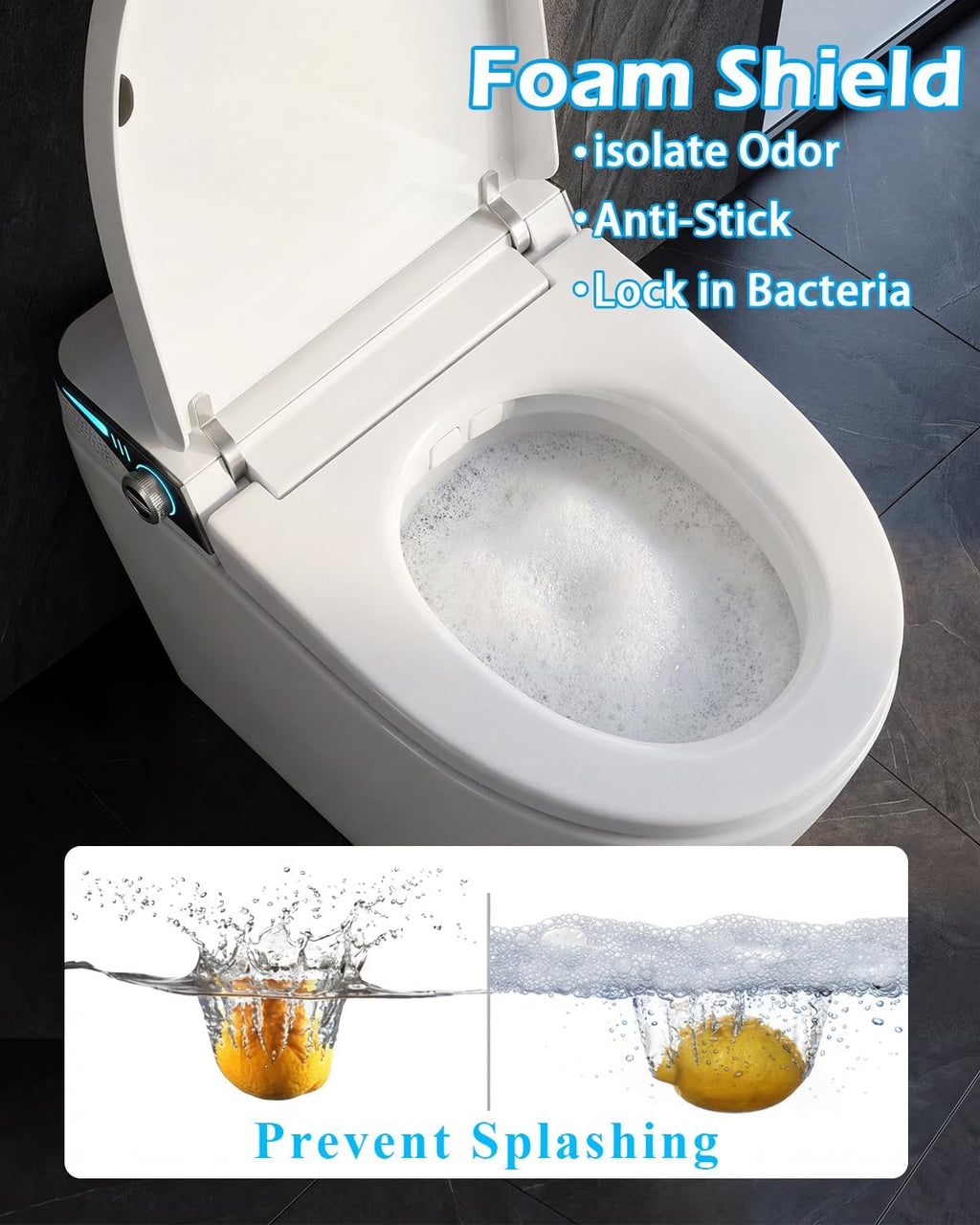 TOTTE Premium Smart Toilet with Bidet Built-in, 1000g MaP Flush Score, Foam Shield, ADA Comfort Height Heated Seat, Automatic Lid, Warm Air Dryer & Instant Warm Water, Tankless Toilet