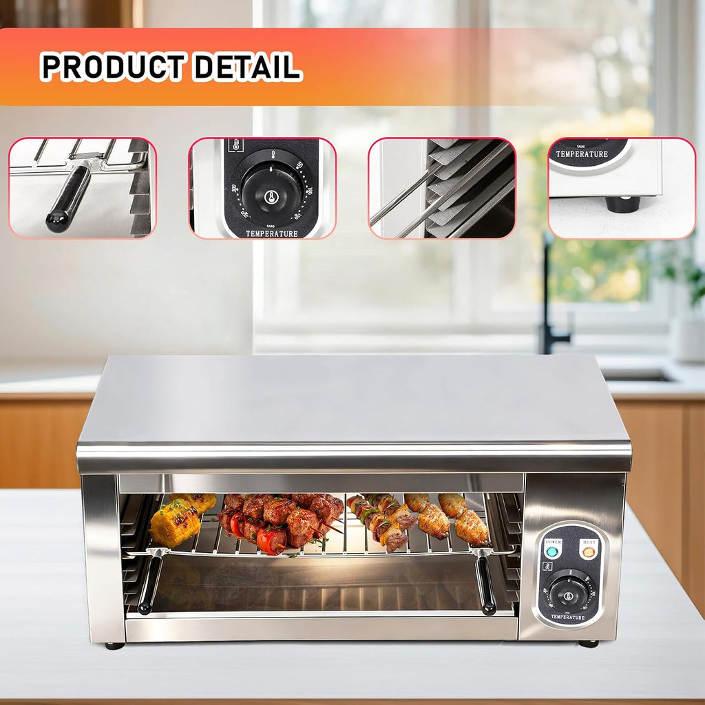 Commercial Electric Cheese Melter Salamander Broiler, 1600W Steak Broiler with Adjustable Temp Control (122°F-572°F), Wall Mount or Countertop, Stainless Steel Raclette Grill, for Cheese, Steaks