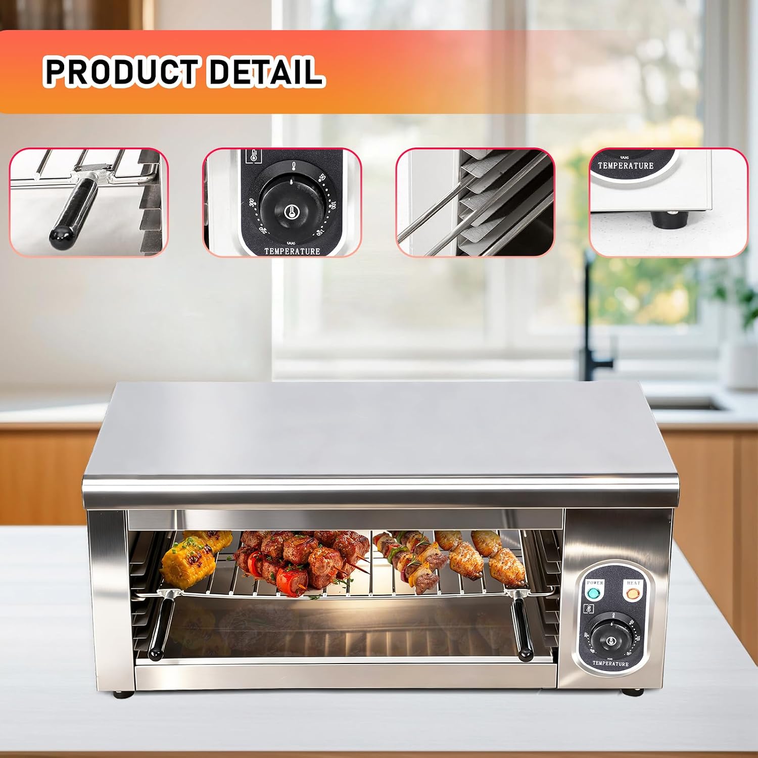Commercial Electric Cheese Melter Salamander Broiler, 1600W Steak Broiler with Adjustable Temp Control (122°F-572°F), Wall Mount or Countertop, Stainless Steel Raclette Grill, for Cheese, Steaks