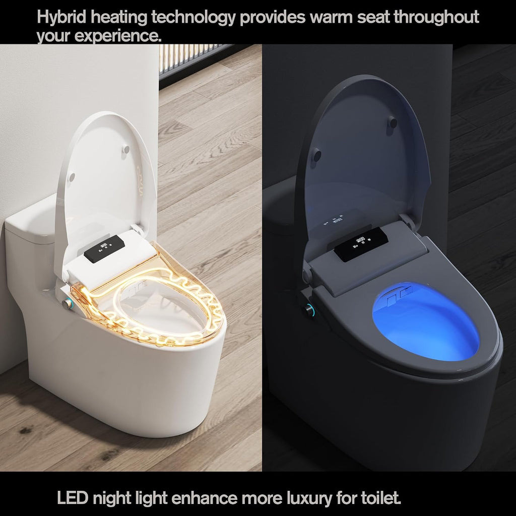 Toilet Bidet Seat, Elongated Toilet Seat Bidet with Dryer and Warm Water, Electronic Heated Toilet Seat Temperature Adjustable, Front and Rear Oscillation Cleaning, Remote Control