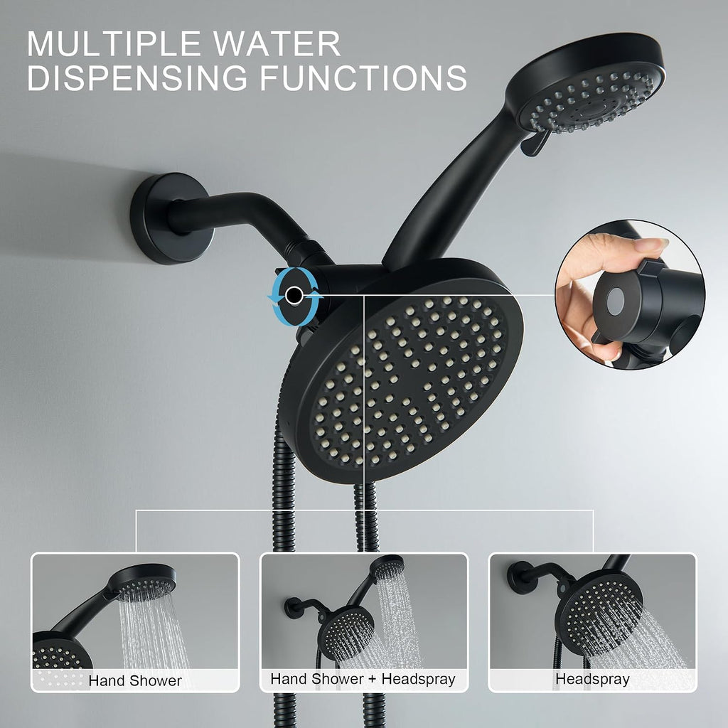 LIWEIKE 3 Handle Tub Shower Faucet, Matte Black Three Handles and Tub Spout Faucet Set Black Shower Faucet 3 Knob Brass Rough-in Valve