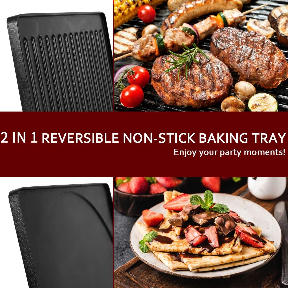 CUSIMAX Smokeless Indoor Grill with Tempered Glass Lid & 14.96' x 8.66' Aluminum Non-stick Stove Top Griddle Pan & 2 in 1 Raclette Table Grill