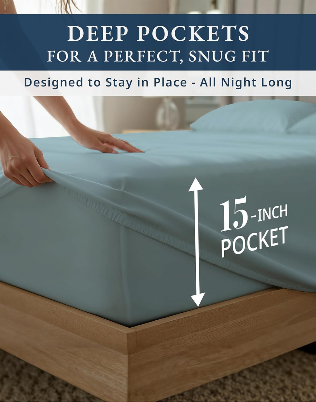 LANE LINEN 1000 Thread Count 100% Egyptian Cotton King Size Sheets – Silky Sateen Weave, Naturally Cooling & Durable, Ultra-Soft Luxury You Can Feel,15' Deep Pocket King Sheet Set – French Blue