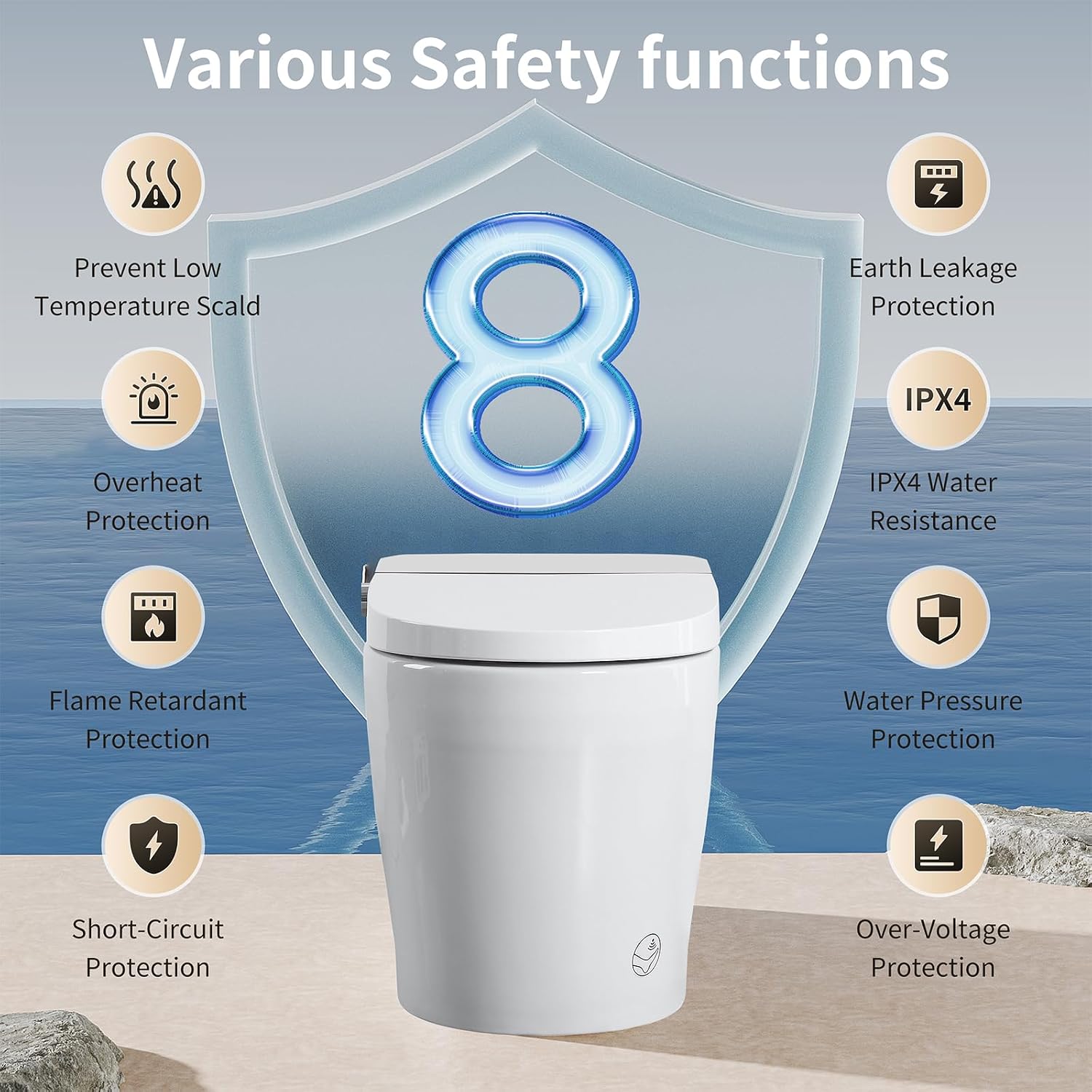 Smart Toilet with Bidet Built In, Heated Toilet Seat with Auto Open/Close Lid and Massage Washing, One Piece Bidet with Warm Water, Dryer, Night Light, LED Display, Tankless Toilets 1.28GPF