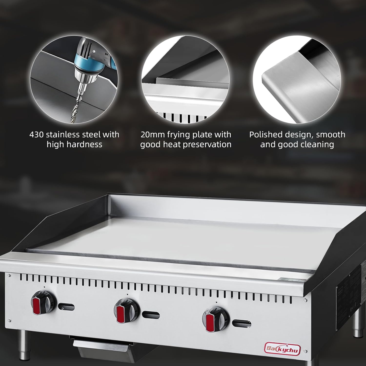 Commercial Gas Griddle - 36' Countertop Griddle. 90,000 BTU Flat Top Griddle, Natural Gas (NG) / Propane, CSA Certified Stainless Steel Teppanyaki Grill for Restaurants