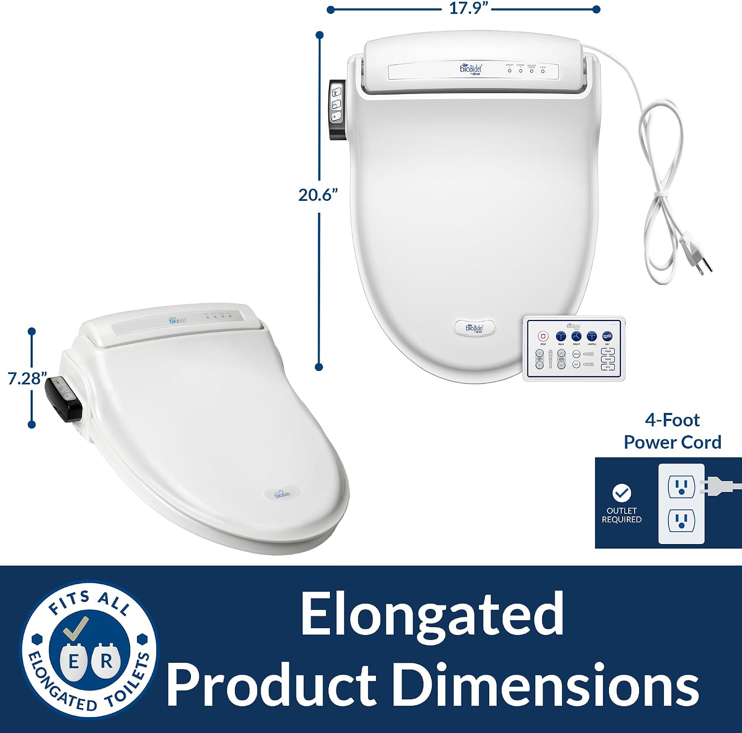 Bio Bidet Bliss BB1000 Electric Bidet Toilet Seat, Warm Water with Air Dryer, Heated Seat with Slow Close Lid, Remote Control, Elongated White