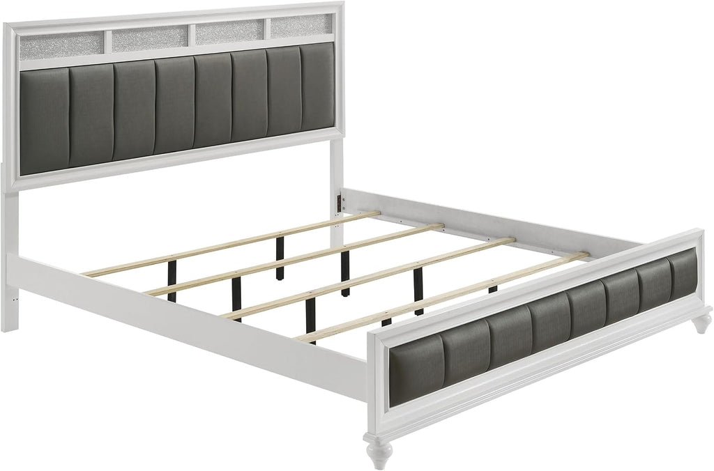 Coaster Home Furnishings Barzini Modern Classic 4-Piece Bedroom Set Leatherette Upholstered Eastern King Size Panel Bed Frame 56-inch Headboard White 205891KE-S4