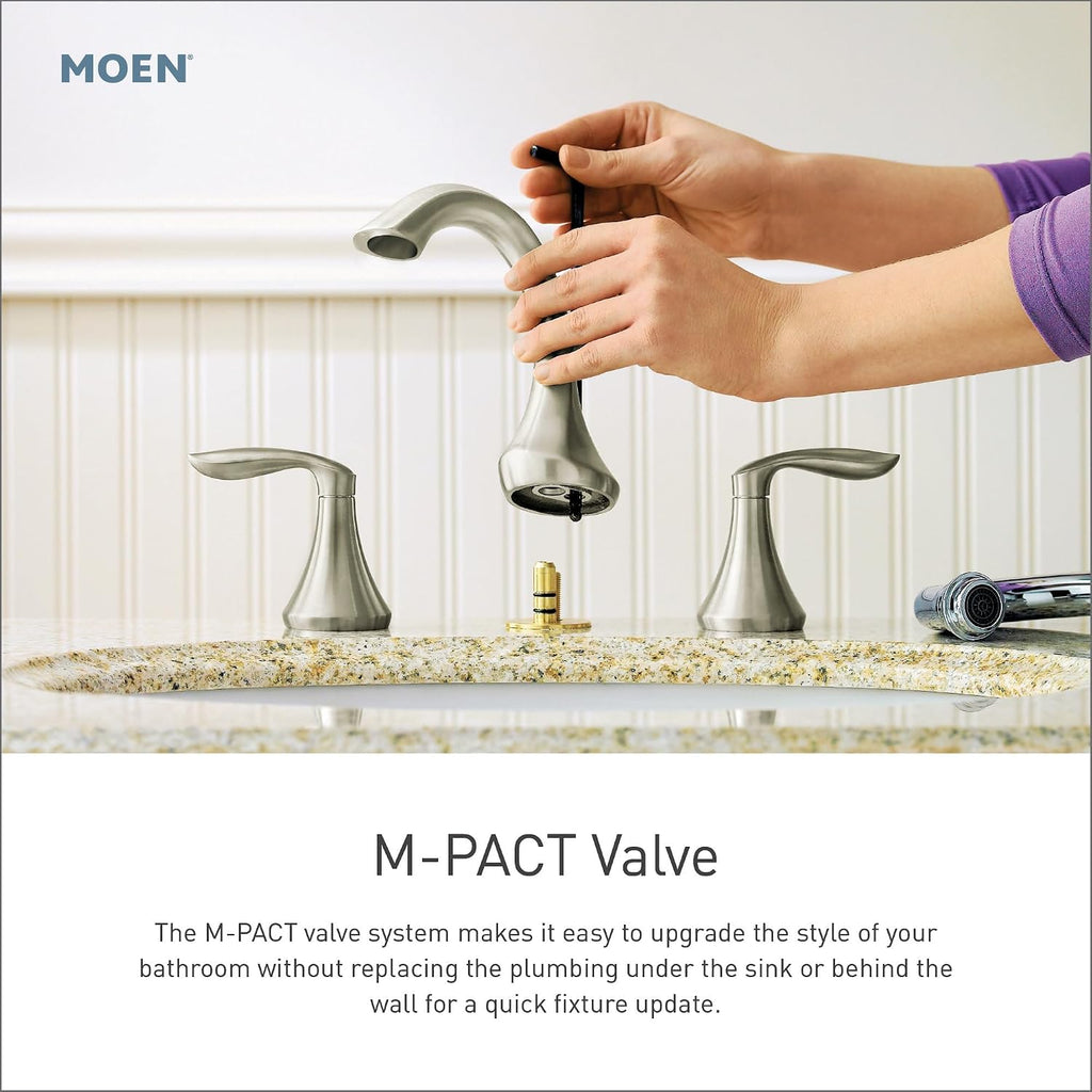 Moen Genta LX Two-Handle High Arc Widespread Bathroom Sink Faucet, for 3-Hole Setups, Valve Included, Brushed Nickel, TV6708BN