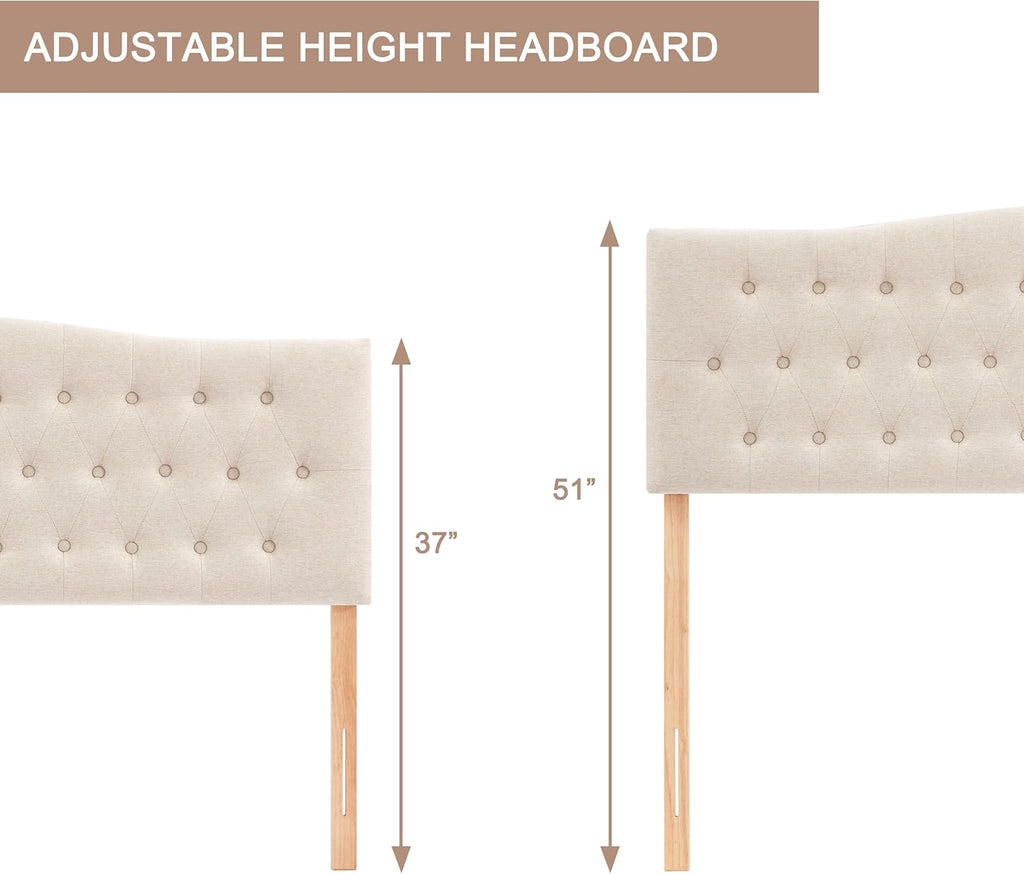 Huatean Home Tufted Upholstered Headboard California King, Sturdy and Durable Solid Wood Bed headboard, Fabric Headboard Adjustable Height from 37' to 51', Button Diamond Design Head Board, Beige