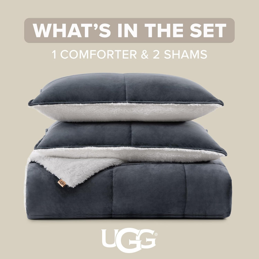 UGG Blissful Comforter Set with 2 Pillow Shams, Warm Winter Bedding, Fluffy Reversible Down Alternative Bedding, King/California King Size Comforter Set, Imperial Blue