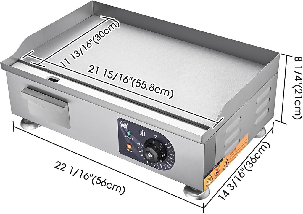 WeChef 22'Commercial Griddle 3000W Electric Countertop Griddle Non-Stick Flat Stainless Steel Adjustable Restaurant Grill Temperature Control Restaurant BBQ Grill
