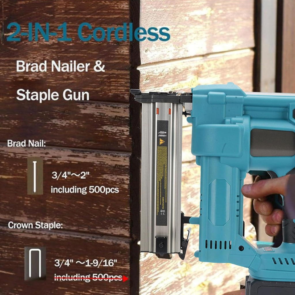 18V Brad Nailer Cordless, Battery Powered Electric Nail, Brushless Brad Nailer with 100PCS Nails, Straight and U Staple, for Woodworking, Home Carpentry