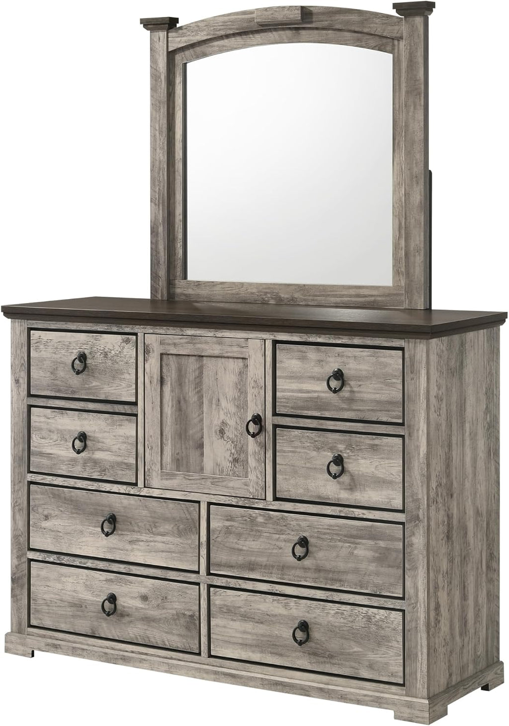 Rustic Gray Poster King Size 5pc Panel Bed Set Storage Wooden Solid Wood Bedroom Furniture