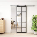 JUBEST DIY Glass Sliding Barn Door - 30in x 84in Modern French 5-Lite Clear Tempered Glass Aluminum Frame Sliding Closet Kitchen Door - Easy Assembly