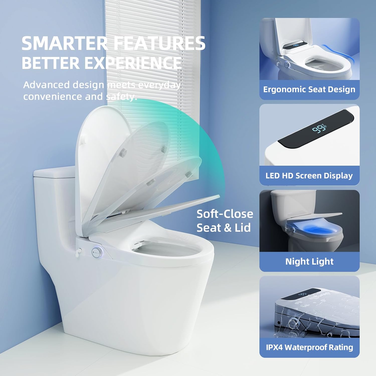 Electric Bidet Toilet Seat Round, Heated Bidet Seat with Instant Warm Water, Warm Air Dryer, Self-Cleaning Stainless Steel Nozzle, Heated Seat, Night Light, Remote Control, Soft Close
