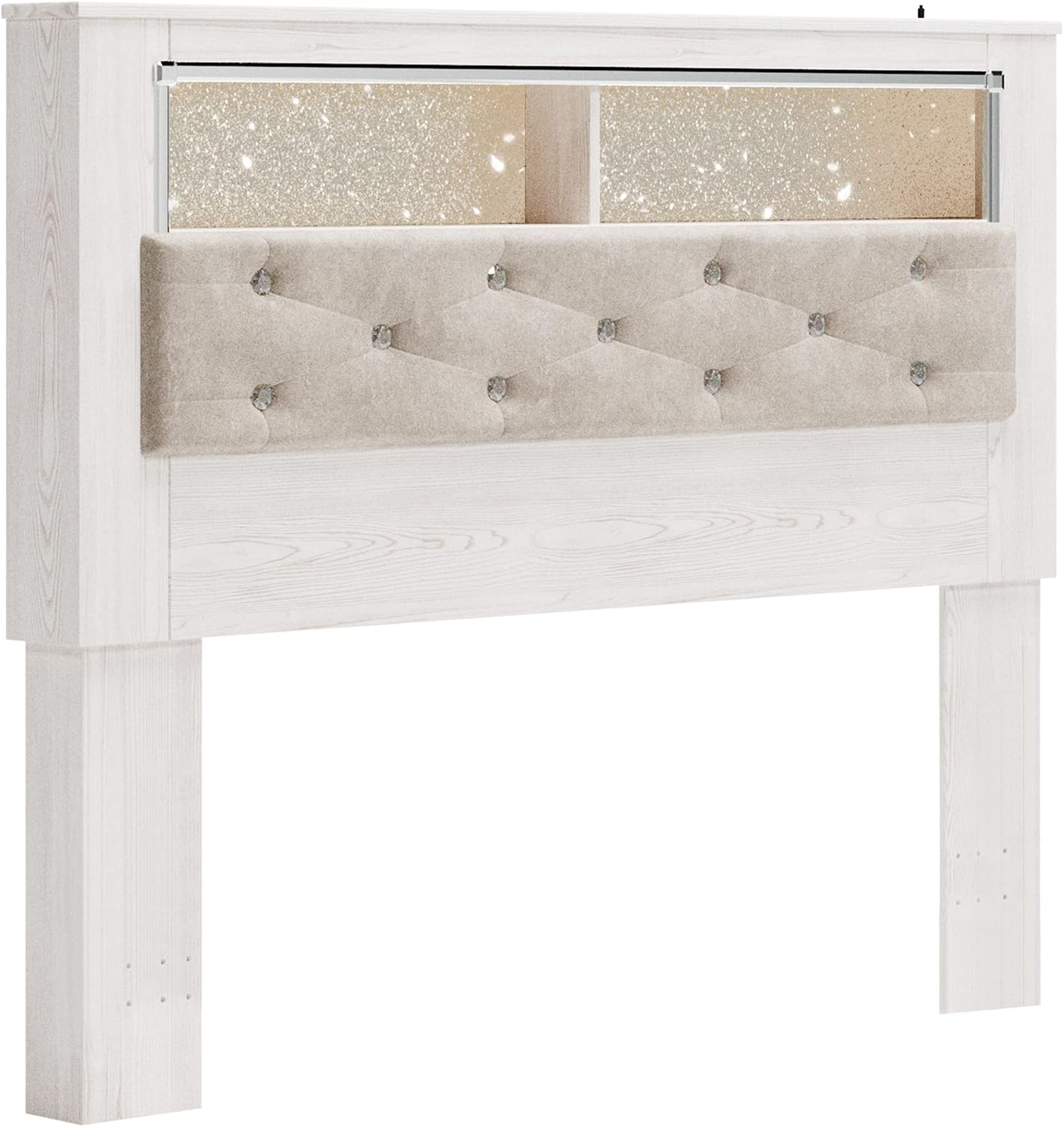 Signature Design by Ashley Altyra Queen Glam Upholstered Panel Bookcase Headboard, White