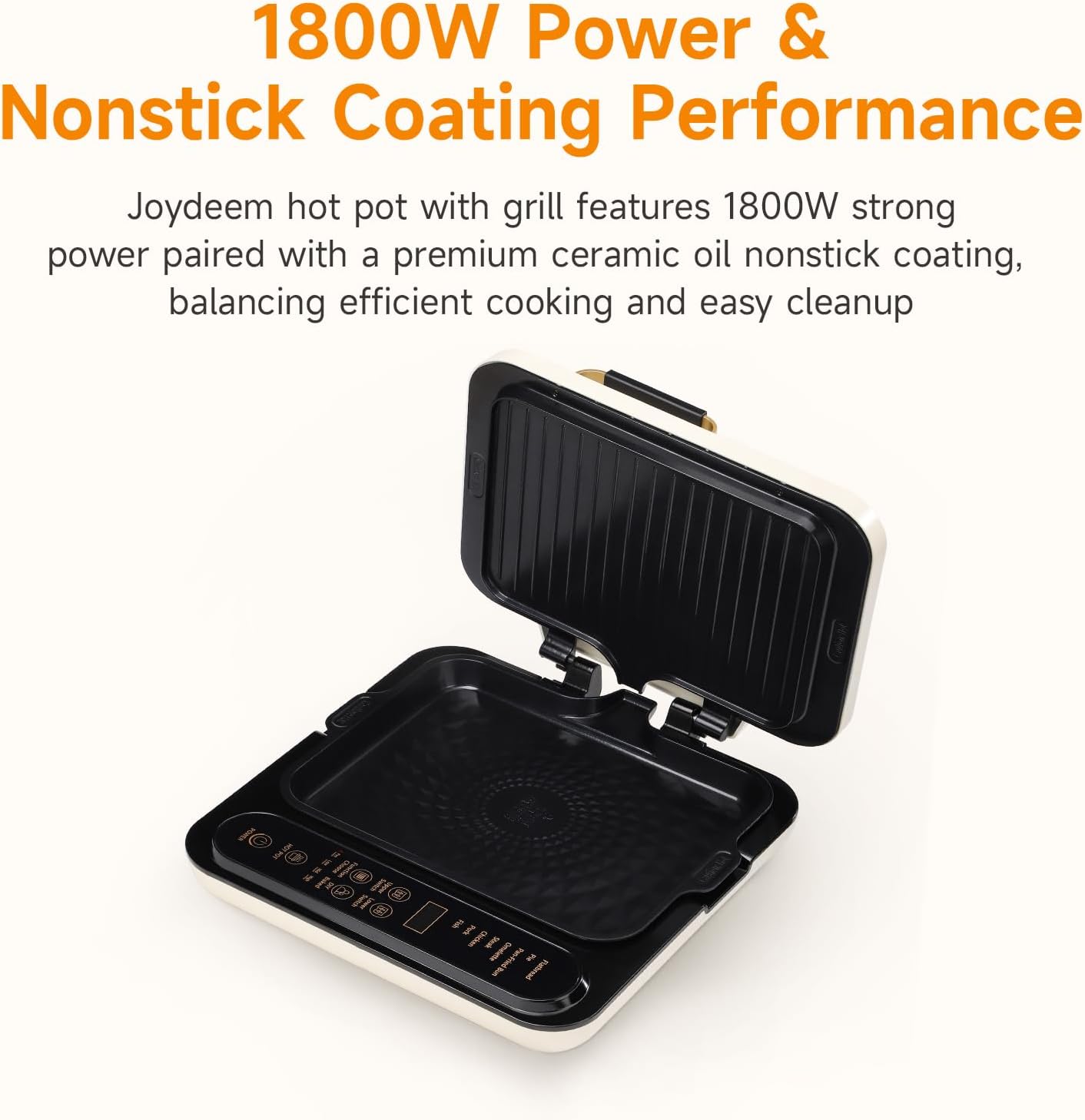 Joydeem Electric Grill with Hot Pot, Shabu Shabu Pot with Grill, Foldable & Detachable Design, 1800W, 4.75Qt Large Capacity, Ceramic Oil Non-Stick Coating, 8 Functions & DIY Mode, SKG-B430