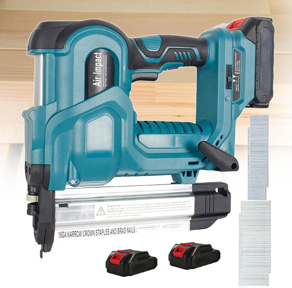 Cordless Electric 2 in 1 Nailer, Nailing Depth Adjustable, Handheld Woodworking Brad Nailer, Nailing Machine for Wood, with Auxiliary Lighting, for Homes, Renovation Companies,Blue