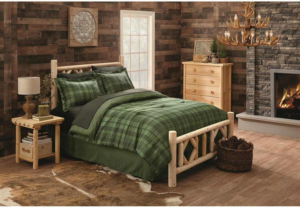 CASTLECREEK Diamond Cedar Log Bed Frame Full-Size, Rustic Natural Wood Bed Frames with Headboard