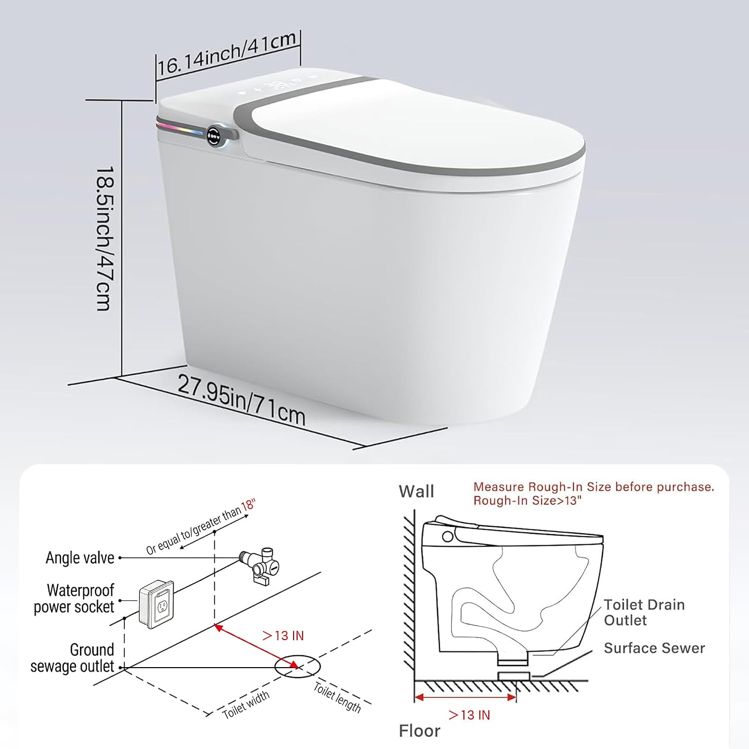 Smart Toilet with Bidet, Bidet Toilet, Modern Smart Toilets, Inteligente Japanese Toilet Seat,Toilet with Bidet Built in, Tankless Electric Toilet With Auto Open/Close Lid, Warm Water, Heated Seat