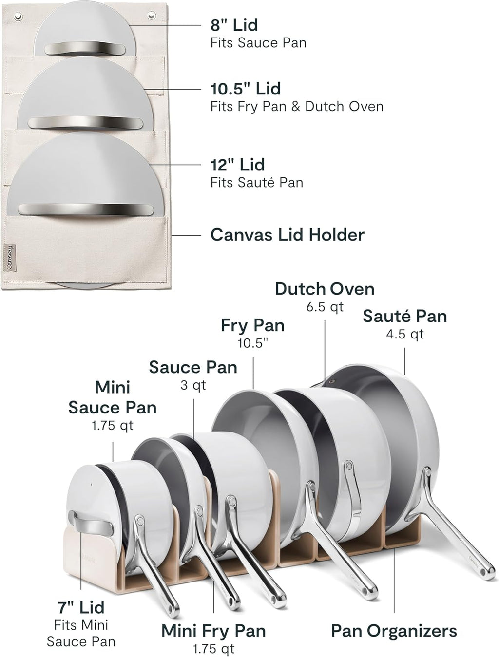 Caraway 24-Piece Nonstick Ceramic Cookware Set - Includes Fry Pans, Sauce, Sauté Pan, Dutch Oven, Petite Cooker, Stir Fry, Rondeau, Stock Pot, Lids & Storage Organizers - Gray