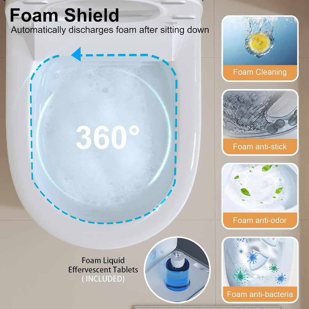 Luxury Smart Bidet Toilet with Tank, Foam Shield, Dual Auto Flush/Lid&Seat, Foot Sensor, LED Display, Electric Modern One Piece Toilets for Bathroom with Siphon Dual Flush 0.8/1.2 GPF