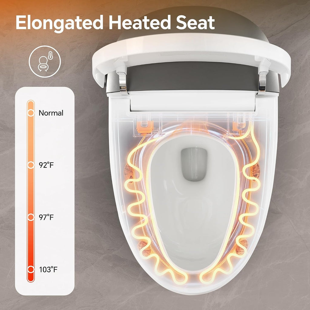 Elongated Smart Toilet with Bidet,Smart Toilet withComfort Height Heated Seat,MAP 1000g Powerful Flush,Warm Water,Dryer,Night Light,Dual Flush 1.1,1.6GPF for Bathrooms.