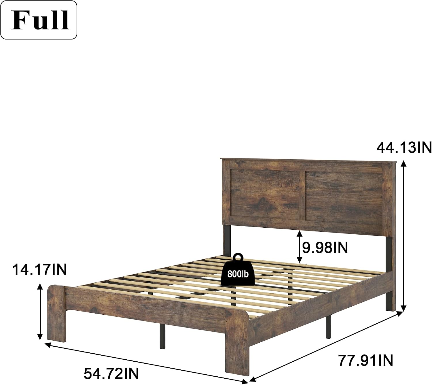Bellemave Rustic Vintage Full Size Bed Frame with Headboard,Wooden Platform Bed Frame Full Size with Wood Slats,Easy Assembly,Dark Brown