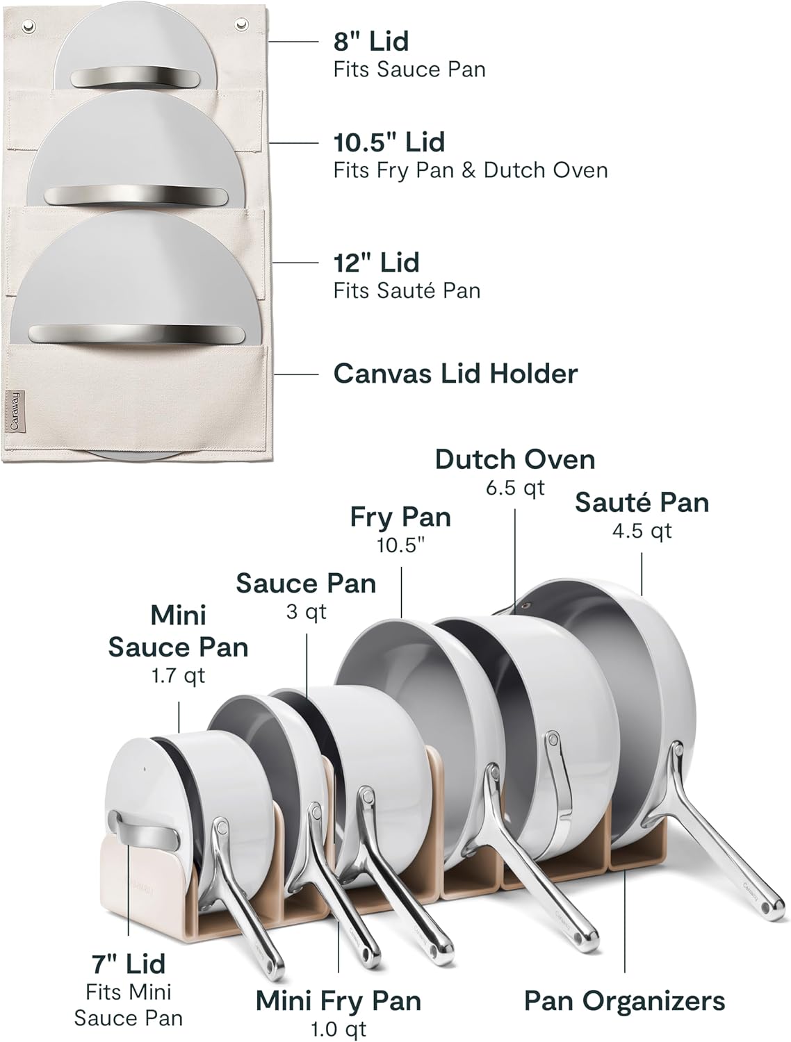 Caraway 31-Piece Ceramic Cookware Bundle - Fry Pans, Saucepans, Sauté Pan, Dutch Oven, Petite Cooker, Stir Fry, Rondeau, Stock Pot, Grill & Griddle Pans, Roasting Pan, Racks, Organizers - Gray