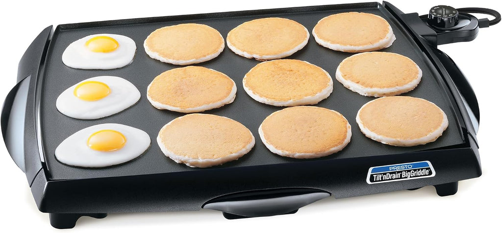 Presto XL 07073 Electric Tilt-N-fold Griddle, 19', Black & 07046 Tilt 'n Drain Big Griddle Cool-Touch Electric Griddle