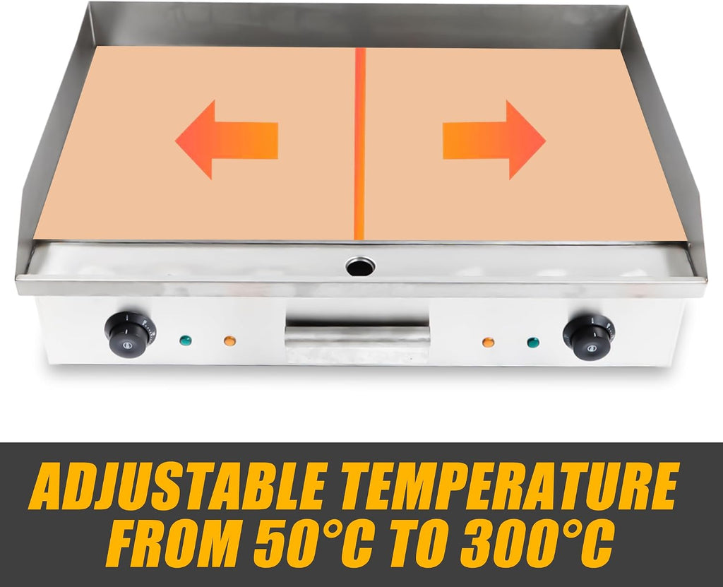 Commercial Electric Griddle, 3000W 28' Commercial Flat Top Griddle, Stainless Steel Non-Stick Countertop Teppanyaki Grill, Adjustable Temperature Control 122℉-572℉