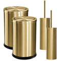 Maxdot 4 Pcs 2.4 Gallon/9 L Gold Bathroom Trash Can with Flip Lid and Toilet Brush Set, Hotel Small Stainless Steel Luxury Garbage Trash Can Wastebasket Bin for Home Bathroom Bedroom Kitchen Office