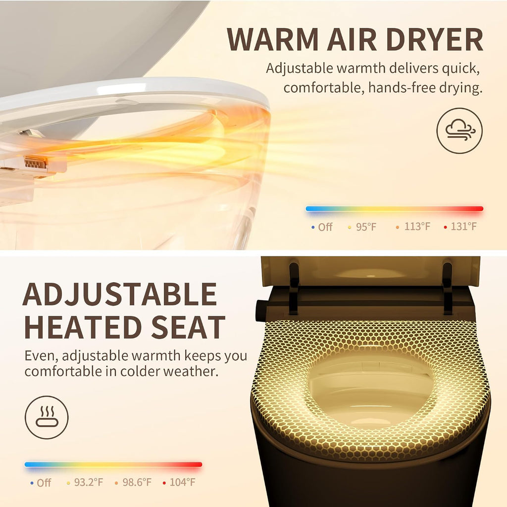 DeerValley Smart Toilet One Piece Tankless Toilet with Bidet Built in Smart Toilet with 1.28GPF Auto Flush Foot Kick Blackout Flush Warm Water and Air Dryer Heated Seat Remote Control - DV-1S0458