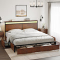 HAUSOURCE King Bed Frame with 4 Storage Drawers Metal Platform Bed Frame King Size with Headboard Charging Station LED Lights Non-Slip Without Noise No Box Spring Needed