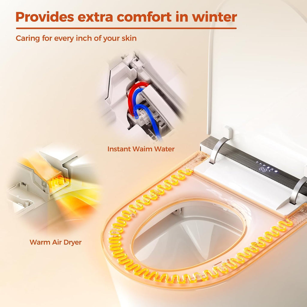 Smart Toilet with Bidet Built in,One Piece Japanese Toilet for Bathroom,Modern Elongated Tankless Toilet with heated toilet seat,bidet warm water,dryer,Foot Sensor Operation