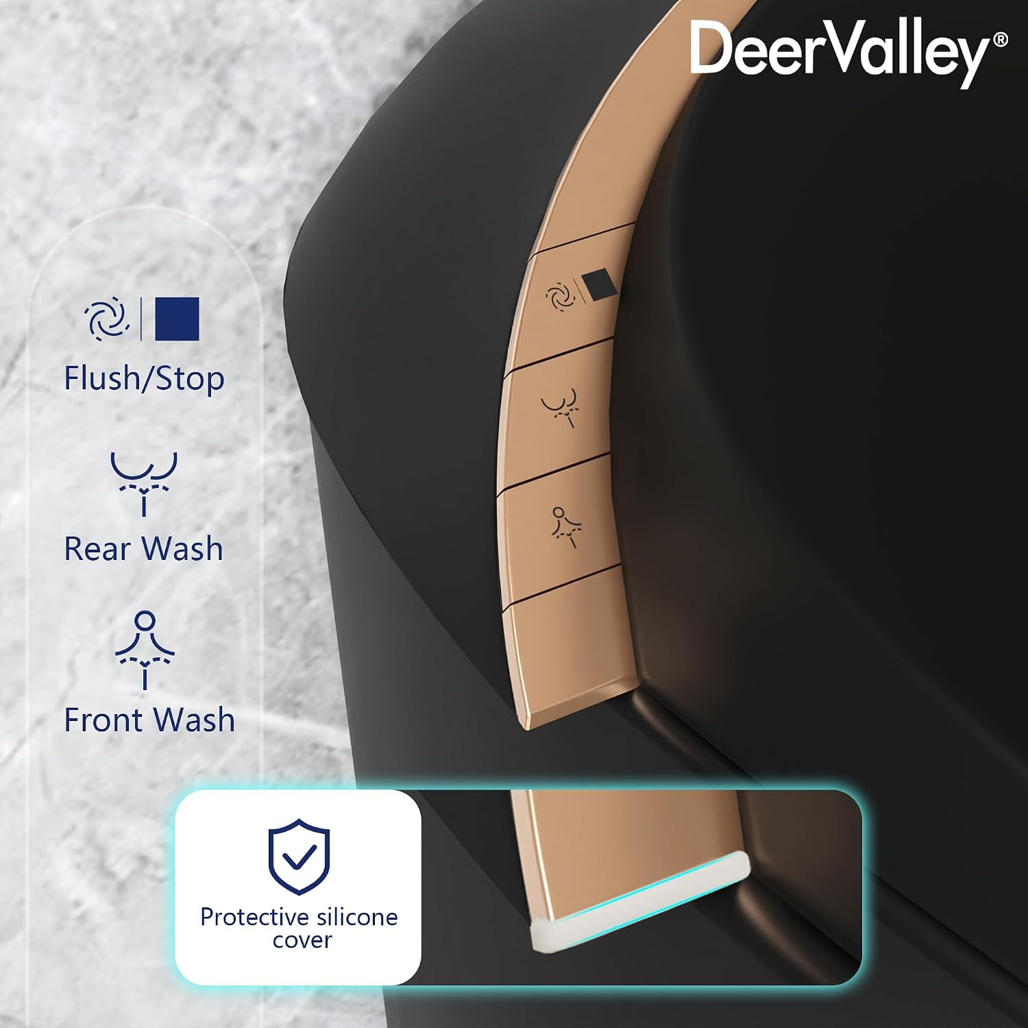 DeerValley Smart Toilet, Tankless Design with Integrated Bidet, Automatic Open/Close Lid, Auto Flush, Heated Seat, Black, Elongated