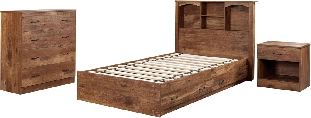 OS Home and Office Furniture Twin Sized Bookcase Headboard Platform Bed in Oak