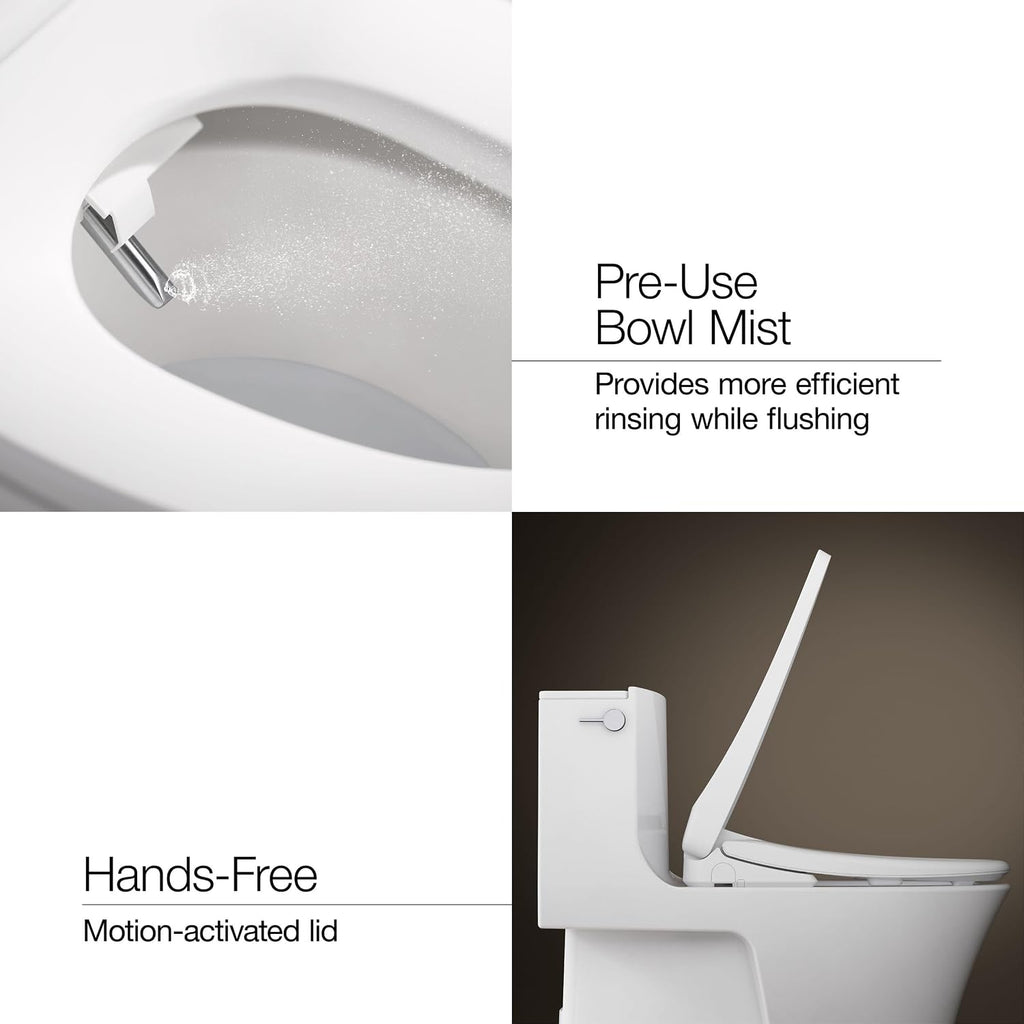 Kohler PureWash E880 Round-Front Bidet Toilet Seat With Remote, Warm Water, Quiet-Close Lid Prevents Slamming, Easy Installation with Quick-Release, Self-Cleaning Wand, Adjustable Water Pressure