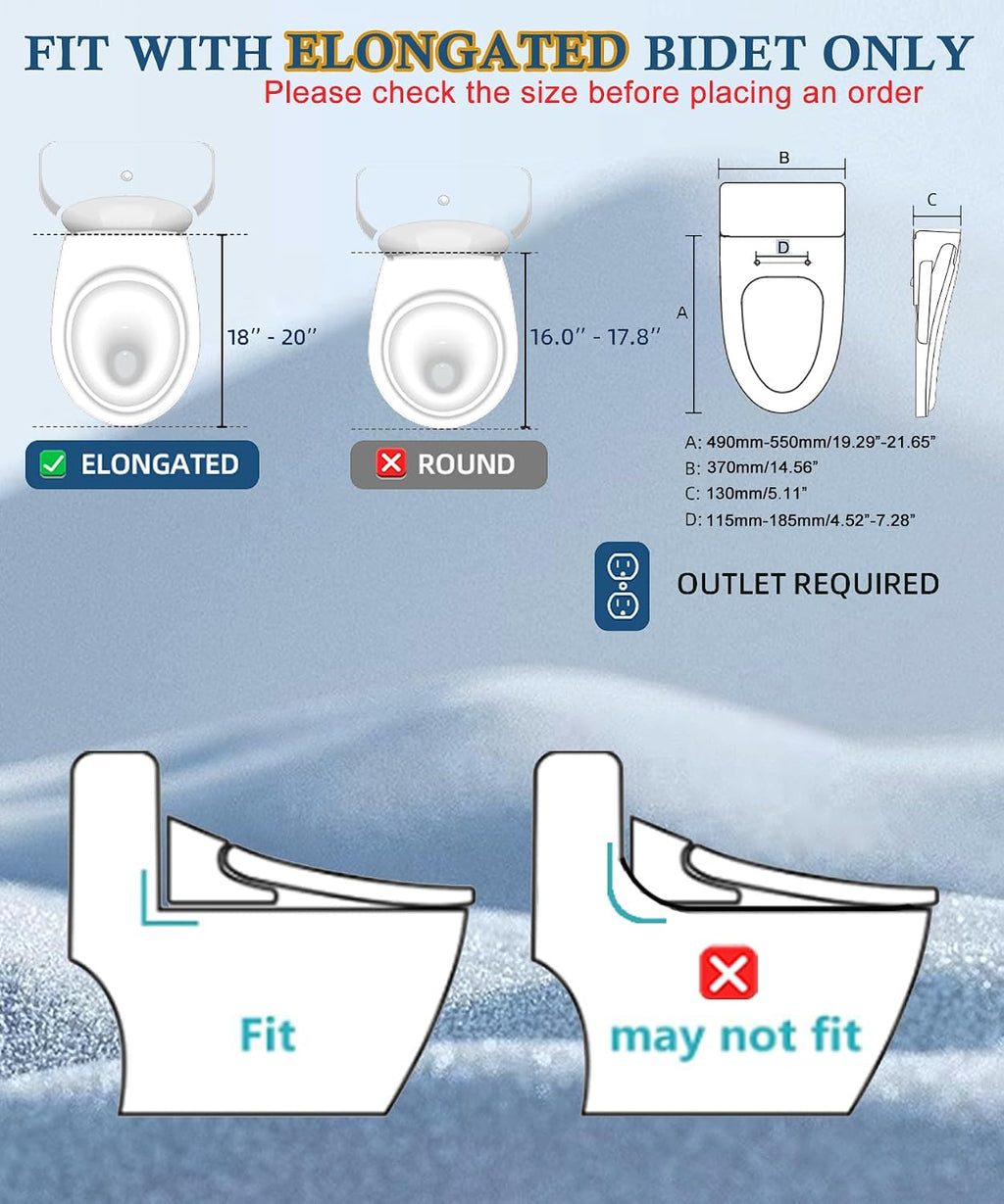Electric Bidet Toilet Seat Elongated with Heated Seat, Warm Air Dryer, Endless Warm Water, Oscillating and Pulsating Spray Wash, Stainless Steel Self-Clean Nozzle (Bidet Toilet Seat Elongated 2)
