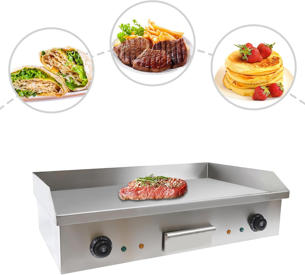 28'Commercial Electric Griddle, 3000W Countertop Flat Top Griddle, 110V Non-Stick Commercial Restaurant Grill Stainless Steel Body, 122-572℉ Adjustable Temp Control for Restaurant Kitchen