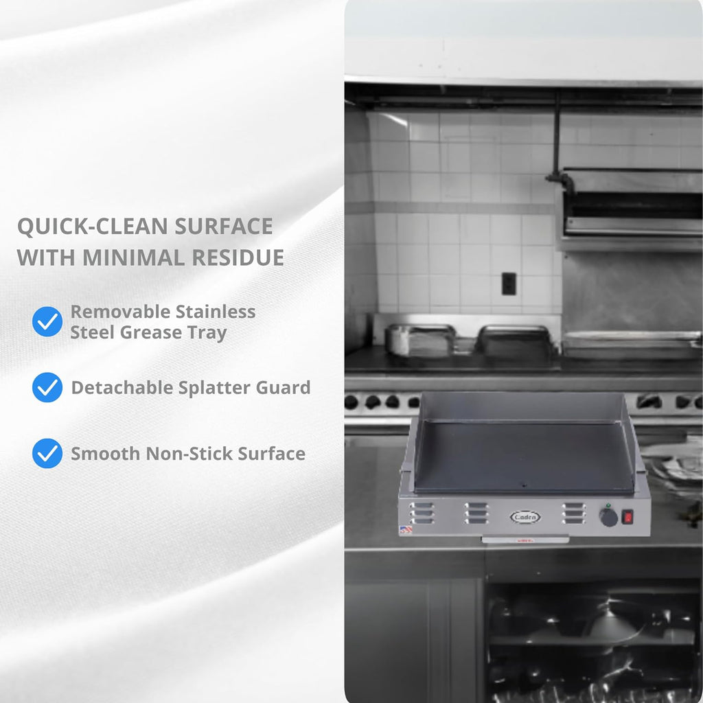 Cadco CG-10 Countertop Space Saver Griddle, Stainless Steel, 120v, 21' x 12' Cooking Area, For Commercial Use