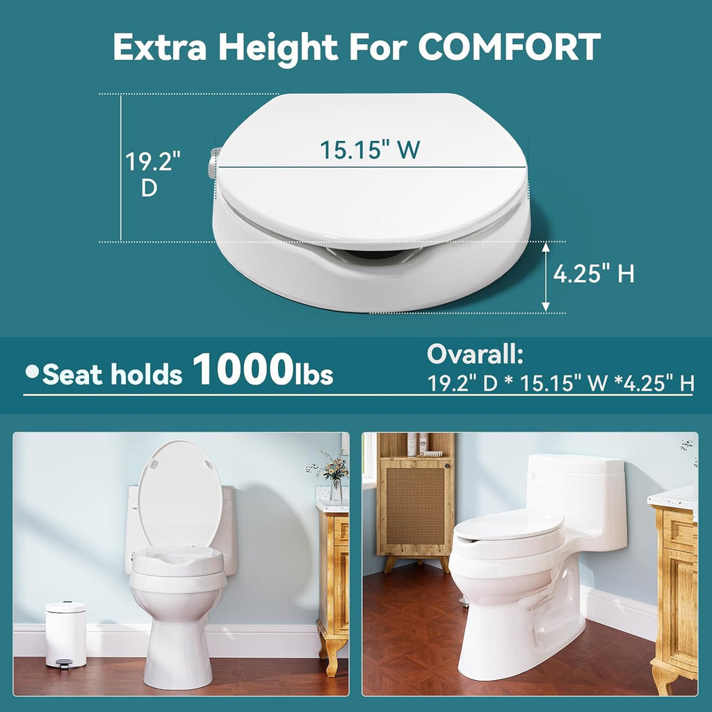 Clirass 3' Raised Toilet Seat with Bidet - Non-Electric Bidet with Dual Nozzles - Elevated Toilet Risers for Seniors & Limited Mobility - Easy Install & Clean (Elongated)