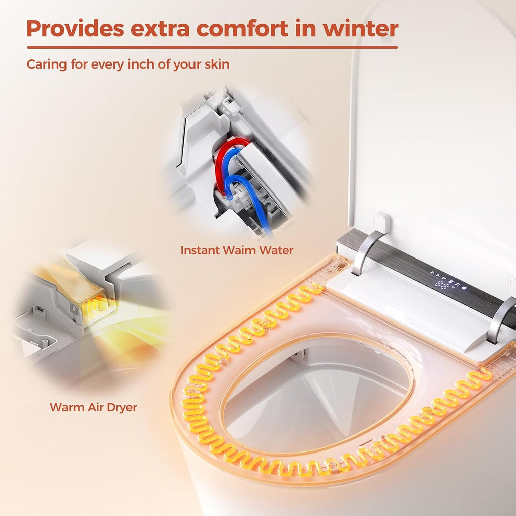 Smart Toilet with Bidet Built in,One Piece Japanese Toilet for Bathroom with Remote Control,Modern Elongated Toilet with heated toilet seat,bidet warm water,Auto Open/Close Lid