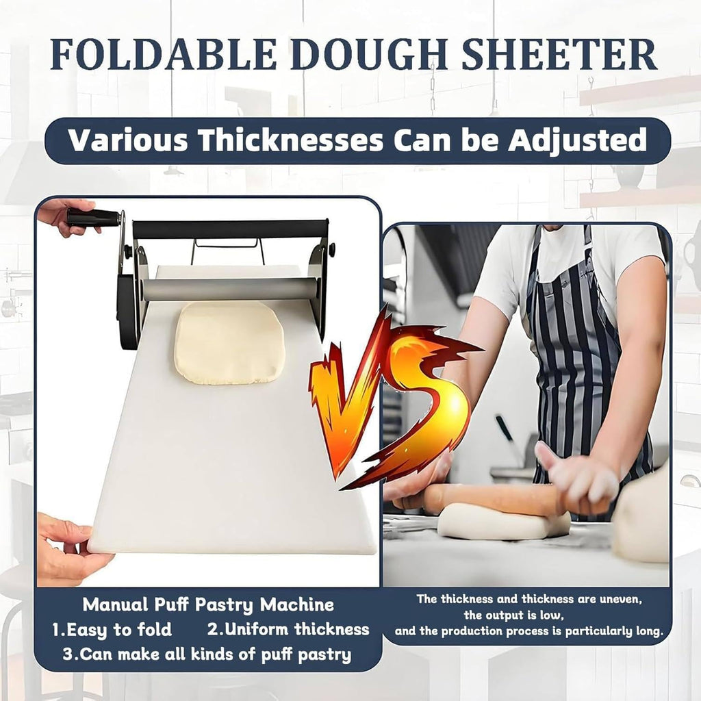Electric Rolling pin with Adjustable Dough Thickness, Foldable Rolling pin with Rolling Board, Manual Rolling pin for Pizza, Croissants, Pastries and Fondant, Tabletop Device Type400